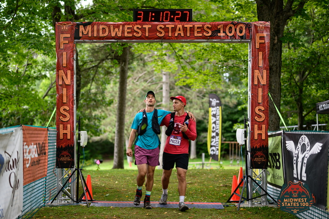 The Zinda brothers together at the finish line of the Midwest States 100